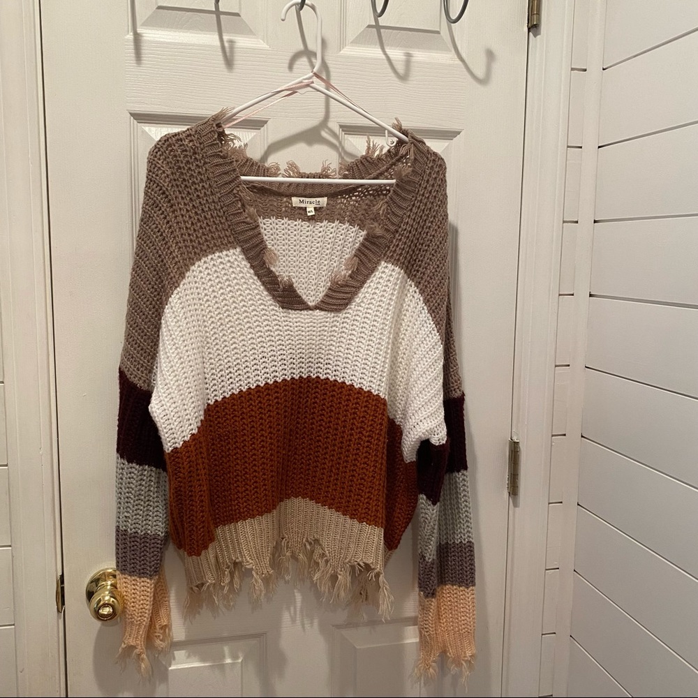 Striped Fall Distressed Sweater